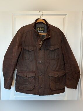 Barbour Waxed Jacket L Rustic Brown Men's Dunnon Four Pocket Field Coat Quilted